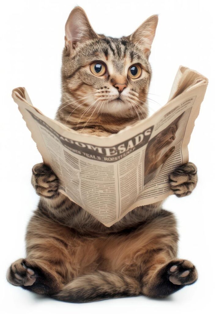 Cat with newspaper